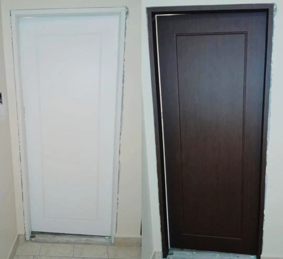 Porta envelopada — branca para madeira escura